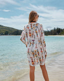 European And American Rayon Cartoon Printed Shirt-style Beach Cover-up