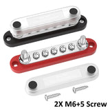 DaierTek Bus Bar 12V Power Distribution with Cover 5 x 1/4" Studs Terminal Block Max 150A 48VDC Positive Negative for Auto