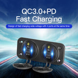 36W+36W Daul Usb QC 3.0 + Type-c PD Car Panel Charger Socket Waterproof with Cable for Marine Boat Motorcycle Truck