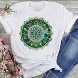 T-shirt Women's Printed Short Sleeve Datura Flower Floral Print White Round Neck