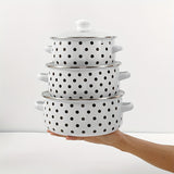 3pcs, Soup Pot, Enamel Thickened Double Ear Soup Pot, High Temperature Resistant, Cooking Pot, Barbecue Stew Pot, Frying Pan