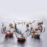 1PC True Flower Double Layer Glass Cup with High Beauty and Creative Home Coffee Cup with Grit Glass Cup and Hand Gift