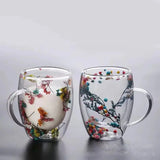 1PC True Flower Double Layer Glass Cup with High Beauty and Creative Home Coffee Cup with Grit Glass Cup and Hand Gift