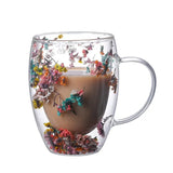 1PC True Flower Double Layer Glass Cup with High Beauty and Creative Home Coffee Cup with Grit Glass Cup and Hand Gift