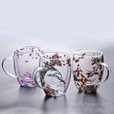 1PC True Flower Double Layer Glass Cup with High Beauty and Creative Home Coffee Cup with Grit Glass Cup and Hand Gift