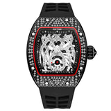 PINTIME Man Watch Waterproof 30m Punk Quartz Wristwatch Silicone Strap Hollow Spider Pattern Leopard Print Dial Calendar Clock