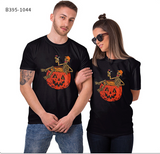 Women's Horror Pumpkin Skeleton Digital Printed Round Neck Short Sleeve