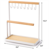 Tree Stand Organizer, 3 Tier Table Top Necklace Holder with Jewelry Tray Base, White Metal and Wood Basic