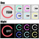 LED Wall Clock Remote Control 12 Inch Mirror Table Alarm Clocks 7 Colors Temperature Nightlight Digital