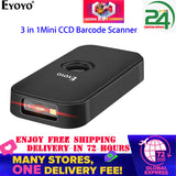 Mini CCD Barcode Scanner, 3-in-1 Bluetooth USB Wired & 2.4 Wireless Bar Code Reader Portable Image Scanner 1D Screen Scanning compatible with iPad, iPhone, Android Phones, Tablets PC
