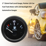 2'' 52mm Level Gauge, Pointer 12V Fuel Tank Meter with LED Backlight Rim Automotive Gauges for Universal Car Boat