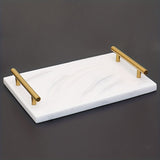 1pc Marble Pattern Bathroom Tray, Bathroom Toiletry Storage Tray With Golden Handles, Bathroom Supplies