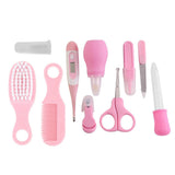 10 Pcs set Infant Baby Health Care Kit Nail Hair Thermometer Grooming Comb Sets(Pink+Yellow)