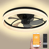 Modern Ceiling Fan Lamp Semi-Flush Mount Ceiling Fan with LED Lights 3 Light Colors 6 Wind Speeds Forward Reverse Rotation with Remote Control APP Co