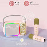 Portable RGB LED Light Karaoke With 1-2 Wireless Microphones 7 types Voice Effects Bluetooth Speaker System HIFI Stereo Surround