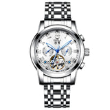 ONOLA brand stainless steel automatic mechanical watch men Tourbillon genuine Leather wristwatch Fashion Business mens Watches
