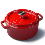 Enamel Stockpot Pot Iron Pot with Lid Dual Loop Handle Cast Iron Pot for Household Kitchen Red 24cm