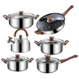 12Pcs Pots and Pans Set with 3L Kettle Nonstick Kitchen Stainless Steel Pans Induction Set with Lids Portable Dishwasher Safe PFOS PFOA Free Cooking