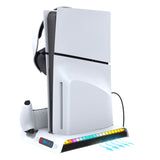 For PS5 Slim Console Coog Dock 3-Speed Airw Gamepad Holder Charging Headset Hanger with RGB Lights