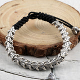 Sterling Silver Thorny Snake Bone Adjustable Vintage Woven Rope Bracelet
