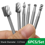 6PCS/Set HSS Titanium For Dremel Routing Milg Rotary File Wood Carving Carved Knife Cutter Tools Accessories