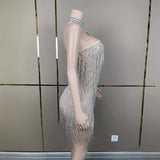 Fashionable Sexy Hanging Neck Short Skirt with Tassels, Slim Fit, and Elegant Dress