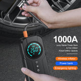 1000A Car Jump Starter Power Bank Tire Iator Portable Pump Air Compressor Battery Booster with EVA Storage Bag LED