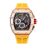 PINTIME Man Watch Waterproof 30m Quartz Wristwatch Luxury Tonneau Case Chronograph Silicone Strap Calendar Luminous Reloj Hombre