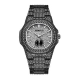 PINTIME Men's Watches Luxury Iced Out Diamond Case Fashion Quartz Wristwatch Waterproof 30M Bling Business Stainless Steel Reloj