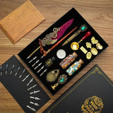 Fountain Pen Set, Retro Sprinkg Feather Pens Calligraphy Writing Dip Kit with Wax Seal Stamp & Replace Nibs, Gift Box