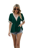 V-neck Lace Short Sleeve T-shirt Waist Trimming Shirt