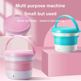 Mini Portable Ultrasonic Turbine Washing Machine Foldable Bucket Laundry Clothes Washer Cleaner for Home Travel
