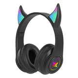 Devil Ears Bluetooth 5.0 Wireless Headphones with Mic for Kids Child Noise-cancelling Flash Light Headset Support TF Card
