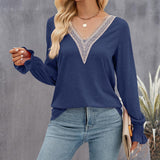 Women's V-neck Long Sleeve Loose T-shirt