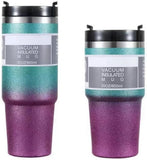 1pc 30/20oz Glitter Print Vacuum Cup Thermoses with Straw Coffee Mug Double Wall Stainless Steel Keep Heat Cold Vacuum Flask Cup