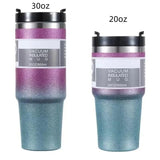 1pc 30/20oz Glitter Print Vacuum Cup Thermoses with Straw Coffee Mug Double Wall Stainless Steel Keep Heat Cold Vacuum Flask Cup