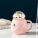 1pc Astronaut Mug with Lid and Spoon, Creative Astronaut Series Space Mug, Ceramic Couple Mug, Cute Girl Gift for Friends Gift