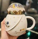 1pc Astronaut Mug with Lid and Spoon, Creative Astronaut Series Space Mug, Ceramic Couple Mug, Cute Girl Gift for Friends Gift