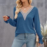 Women's V-neck Long Sleeve Loose T-shirt