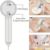 1pc Mini Wireless Hand Mixer, Electric Egg Beater Charging Mini Household Electric Small Baking Stir Cream Tool 304 Stainless Steel Net Baking Supplies Clearance (White)