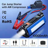 Emergency Jump Starter with Air Compressor 10000Mah Peak Current 1000A Battery Pack Car Rescue Starting Power Bank