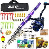 2023 new model carbon telescopic fishing rod combo purple travel fishing set spinning reel carp pike full kits boat rock pole