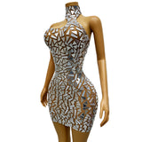 Spicy Girl Personalized Reflective Lens Design Sense Elegant Celebrity Hanging Neck Chest Ultra Short Wrapped Hip Skirt Sexy Slimming