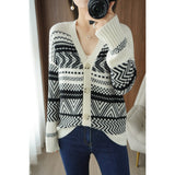 Women's Vintage Jacquard Wool Knit Jacket Cardigan