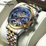 GUANQIN Tourbillon Waterproof Stainless steel Men's watches Mechanical Moon Phase Automatic watch for men Sapphire mirror Watch