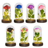 Eternal Rose Flower In Glass Dome With LED Light Wooden Base Valentine Christmas Gifts For Women