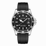 PINTIME Mens Watch Fashion Sports Quartz Wristwatch Silicone Strap Stainless Steel Case Waterproof Date Clock Relogios Masculino