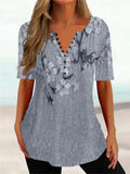 Summer Loose V-neck Short Sleeve Pleated Button Shirt For Women