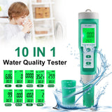 Water Quality Tester 10in1 PH EC TDS ORP H2 Fertile Saity S.G. Resistivity Temperature Meter Backlit LCD Display for Aquarium