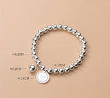 925 Silver Fashion Sweet Inlaid Round Medal Bead Bracelet